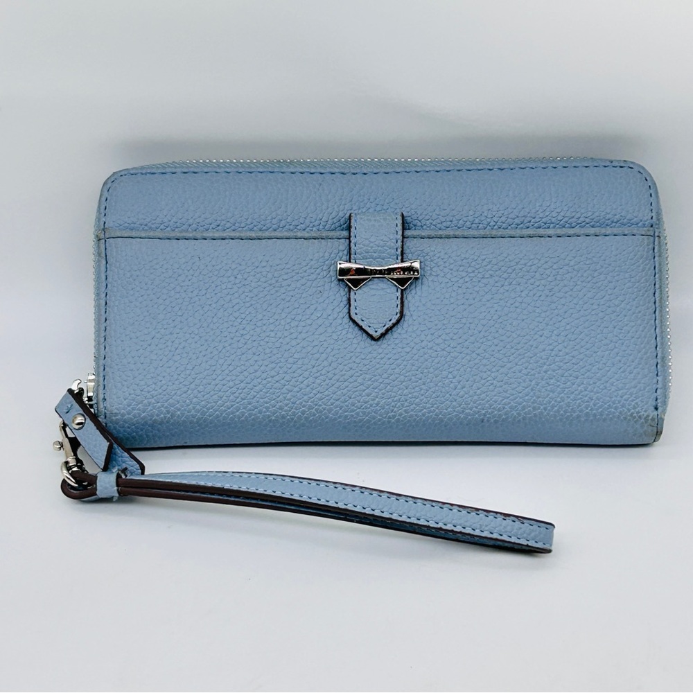 Anne Klein Wallet Wristlet Zip Pale Blue Pebble Faux  Leather